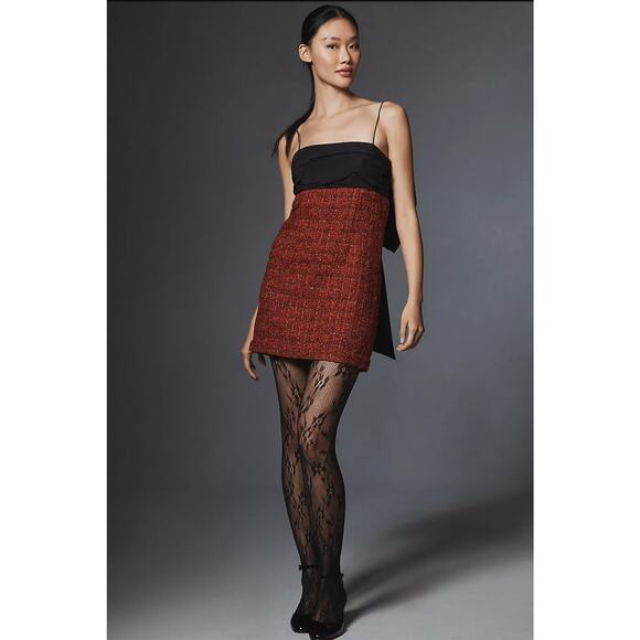 NWT Anthropologie Maeve Bow Square-Neck Mini Dress $178 LARGE Red - Picture 2 of 7